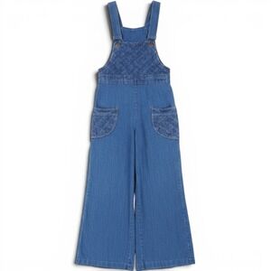 h.i.s. Denim Overalls Women XS Blue Lattice Quilted Wide Leg Vintage 70s Kidcore